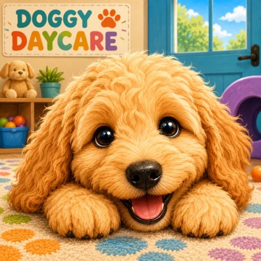 Doggy Daycare app icon — a fluffy golden doodle
